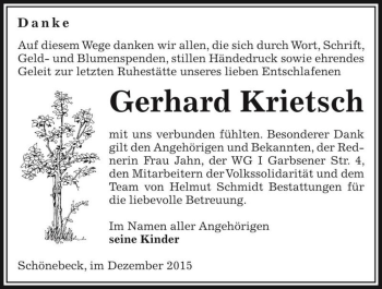 Traueranzeige von Gerhard Krietsch  von Magdeburger Volksstimme