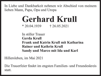 Traueranzeige von Gerhard Krull  von Magdeburger Volksstimme