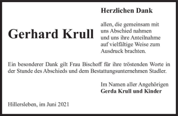 Traueranzeige von Gerhard Krull  von Magdeburger Volksstimme