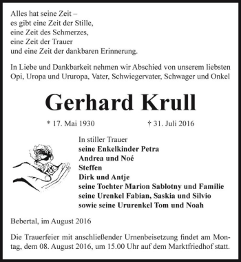 Traueranzeige von Gerhard Krull  von Magdeburger Volksstimme