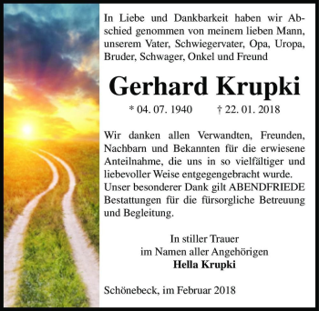 Traueranzeige von Gerhard Krupki  von Magdeburger Volksstimme