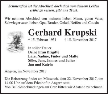 Traueranzeige von Gerhard Krupski  von Magdeburger Volksstimme
