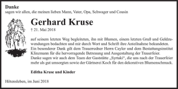 Traueranzeige von Gerhard Kruse  von Magdeburger Volksstimme