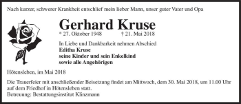 Traueranzeige von Gerhard Kruse  von Magdeburger Volksstimme
