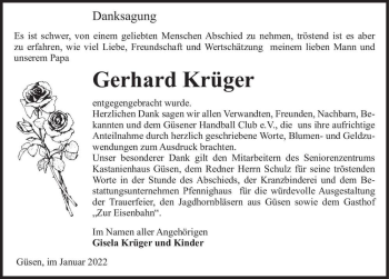 Traueranzeige von Gerhard Krüger  von Magdeburger Volksstimme