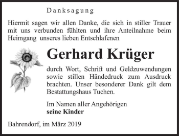 Traueranzeige von Gerhard Krüger  von Magdeburger Volksstimme