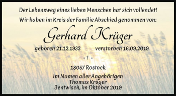 Traueranzeige von Gerhard Krüger  von Magdeburger Volksstimme