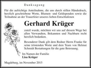Traueranzeige von Gerhard Krüger  von Magdeburger Volksstimme