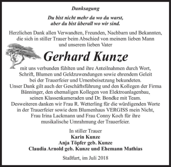 Traueranzeige von Gerhard Kunze  von Magdeburger Volksstimme