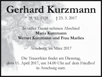 Traueranzeige von Gerhard Kurzmann  von Magdeburger Volksstimme