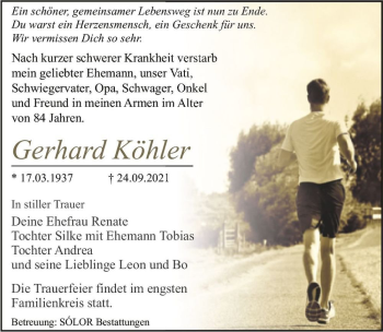 Traueranzeige von Gerhard Köhler  von Magdeburger Volksstimme