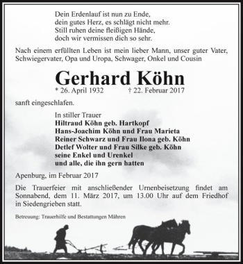 Traueranzeige von Gerhard Köhn  von Magdeburger Volksstimme