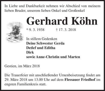 Traueranzeige von Gerhard Köhn  von Magdeburger Volksstimme