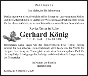 Traueranzeige von Gerhard König  von Magdeburger Volksstimme
