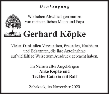 Traueranzeige von Gerhard Köpke  von Magdeburger Volksstimme