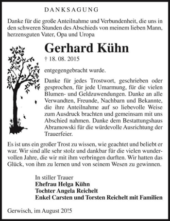 Traueranzeige von Gerhard Kühn  von Magdeburger Volksstimme