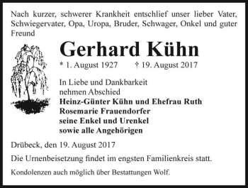 Traueranzeige von Gerhard Kühn  von Magdeburger Volksstimme
