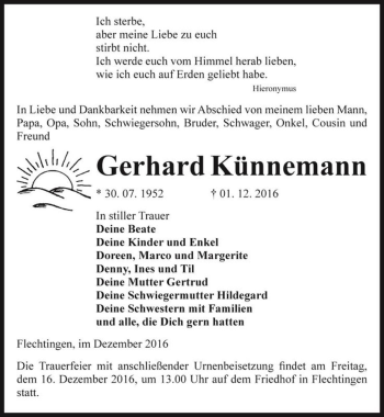 Traueranzeige von Gerhard Künnemann  von Magdeburger Volksstimme
