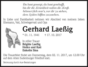 Traueranzeige von Gerhard Laeßig  von Magdeburger Volksstimme