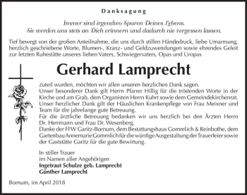 Traueranzeige von Gerhard Lamprecht  von Magdeburger Volksstimme