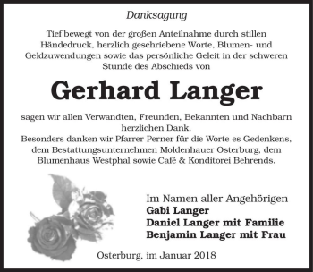 Traueranzeige von Gerhard Langer  von Magdeburger Volksstimme