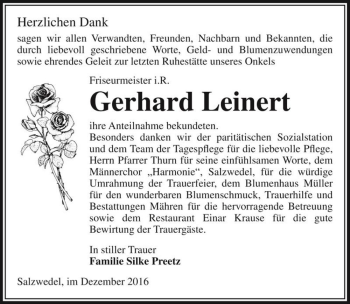 Traueranzeige von Gerhard Leinert  von Magdeburger Volksstimme