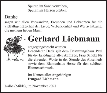 Traueranzeige von Gerhard Liebmann  von Magdeburger Volksstimme