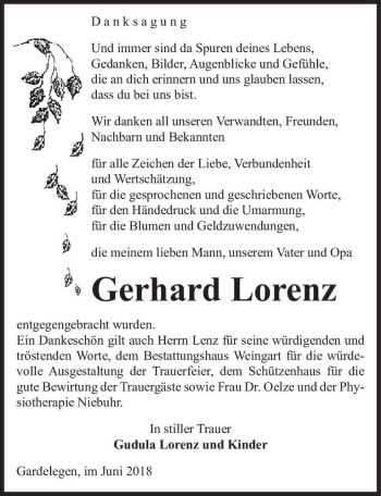 Traueranzeige von Gerhard Lorenz  von Magdeburger Volksstimme