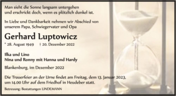 Traueranzeige von Gerhard Luptowicz  von Magdeburger Volksstimme