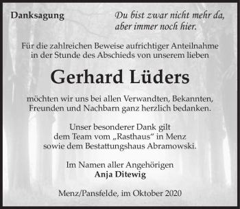 Traueranzeige von Gerhard Lüders  von Magdeburger Volksstimme
