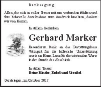 Traueranzeige von Gerhard Marker  von Magdeburger Volksstimme