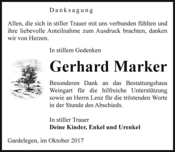 Traueranzeige von Gerhard Marker  von Magdeburger Volksstimme