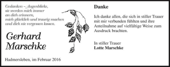 Traueranzeige von Gerhard Marschke  von Magdeburger Volksstimme