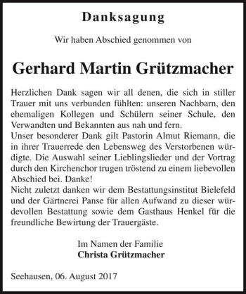 Traueranzeige von Gerhard Martin Grützmacher  von Magdeburger Volksstimme