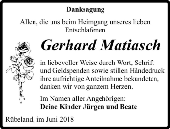 Traueranzeige von Gerhard Matiasch  von Magdeburger Volksstimme
