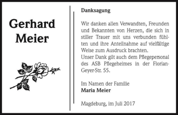 Traueranzeige von Gerhard Meier  von Magdeburger Volksstimme