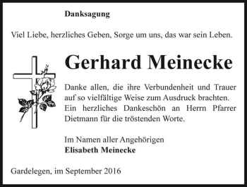 Traueranzeige von Gerhard Meinecke  von Magdeburger Volksstimme