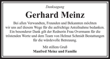 Traueranzeige von Gerhard Meinz  von Magdeburger Volksstimme