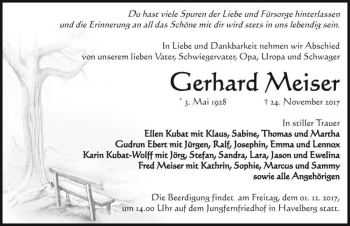 Traueranzeige von Gerhard Meiser  von Magdeburger Volksstimme
