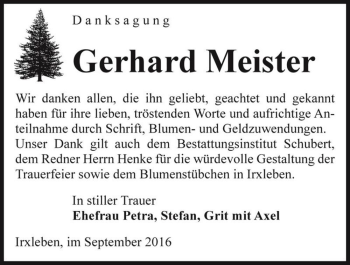 Traueranzeige von Gerhard Meister  von Magdeburger Volksstimme