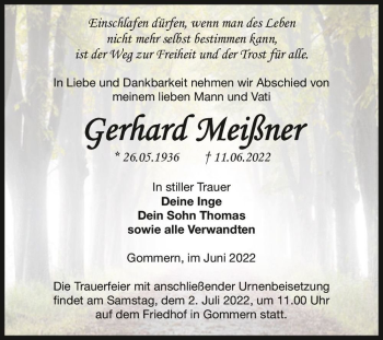 Traueranzeige von Gerhard Meißner  von Magdeburger Volksstimme