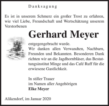 Traueranzeige von Gerhard Meyer  von Magdeburger Volksstimme