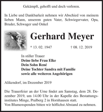 Traueranzeige von Gerhard Meyer  von Magdeburger Volksstimme