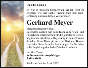 Traueranzeige von Gerhard Meyer  von Magdeburger Volksstimme