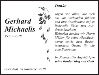 Traueranzeige von Gerhard Michaelis  von Magdeburger Volksstimme