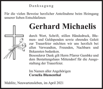 Traueranzeige von Gerhard Michaelis  von Magdeburger Volksstimme