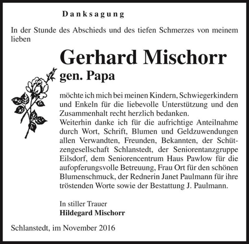  Traueranzeige für Gerhard Mischorr 