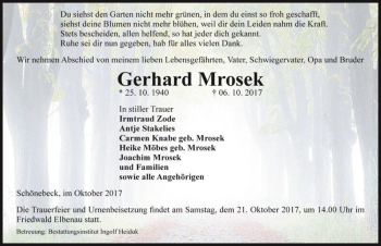 Traueranzeige von Gerhard Mrosek  von Magdeburger Volksstimme