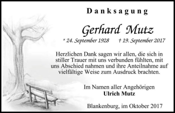 Traueranzeige von Gerhard Mutz  von Magdeburger Volksstimme