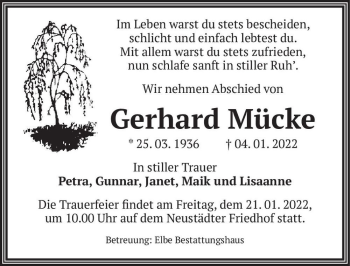 Traueranzeige von Gerhard Mücke  von Magdeburger Volksstimme